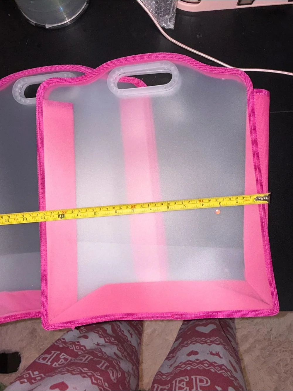 Pink-Trim Clear Tote Organizer with Handle